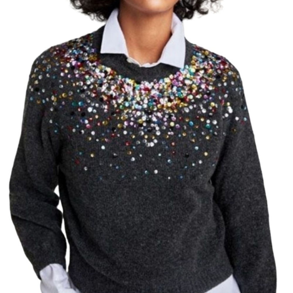 Westport Gray Colorful Sequin Crewneck Sweater Size XS